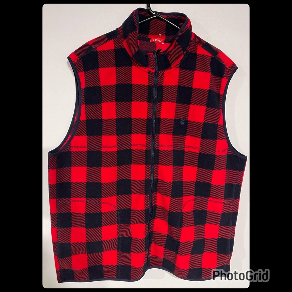 Izod XXL Buffalo Plaid Red/Black Soft Like New Zip Front Vest
